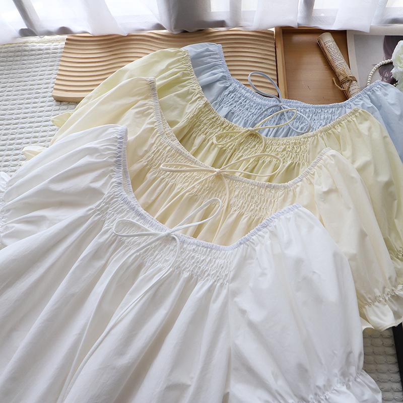 

Korean Style 2025 Summer Fresh Tie-Up Short-Sleeve Women s Top One Size