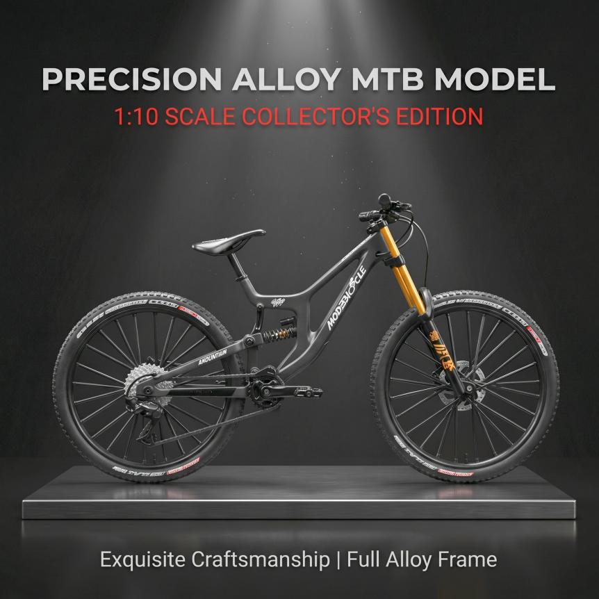 1:10 Scale Full Alloy Frame Downhill Mountain Bike Model Full Suspension Diecast Collectible Miniature Realistic Toy Gift Decor