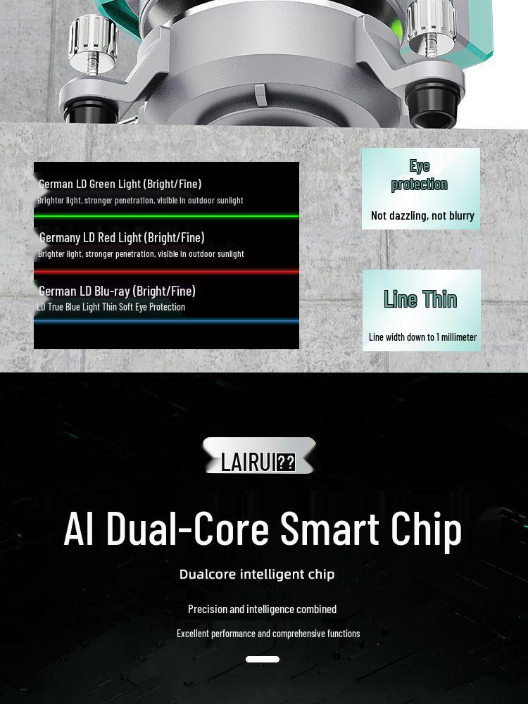 Lairui High-Precision 12-Line Green Laser Level with Wall/Floor Mount