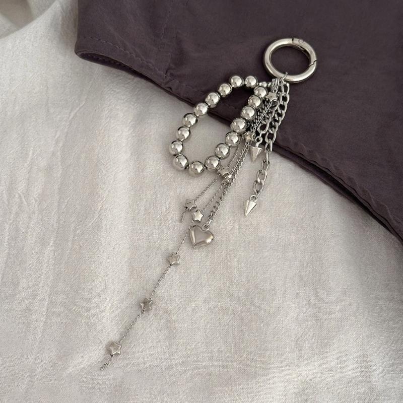 Trendiger Herz-Schlüsselanhänger Schlüssel-Schmuck Quasten Schlüsselhalter Perlen-Taschenanhänger Taschenanhänger Legierungstextur Perfekt für Tasche und Schlüssel