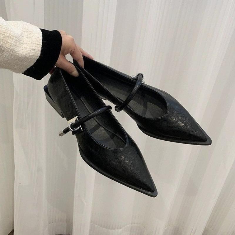 

Fashion 2025 new Spring Autumn Pointed Toe Women Pumps Fashion Shallow Low Heel Shoes Ladies Street Style Mary Jane Shoes 34 чёрный