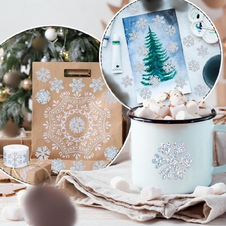 500Pcs Metallic Snowflake Stickers Scratch Resistant Adhesive Backing For DIY Home Seasonal Decors
