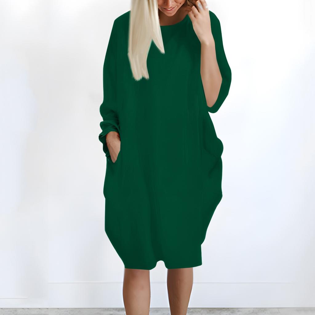 Women's Casual Baggy Pocket Long Sleeve Plus Size Long Sleeve Dress