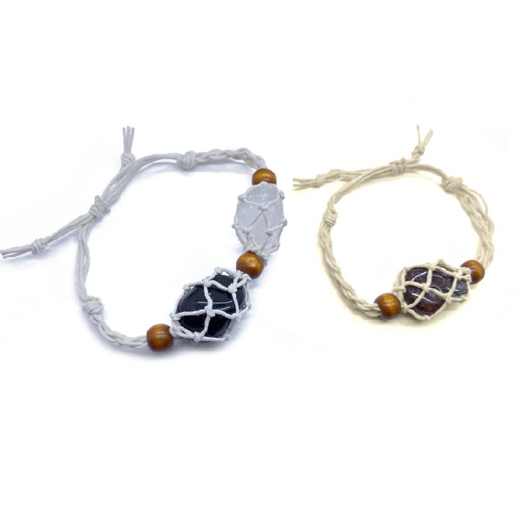 Crystal Holder Bracelet Adjustable Rope Bracelet Cord Handmade Woven Netted Cage
