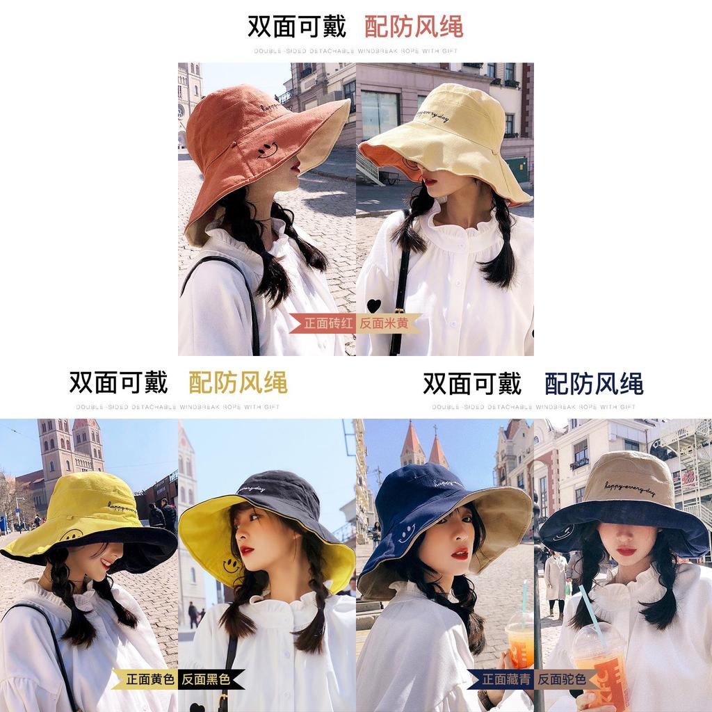 Summer Wide Brim Fisherman Hat For Women With Sun Protection And Doublesided Embroidery