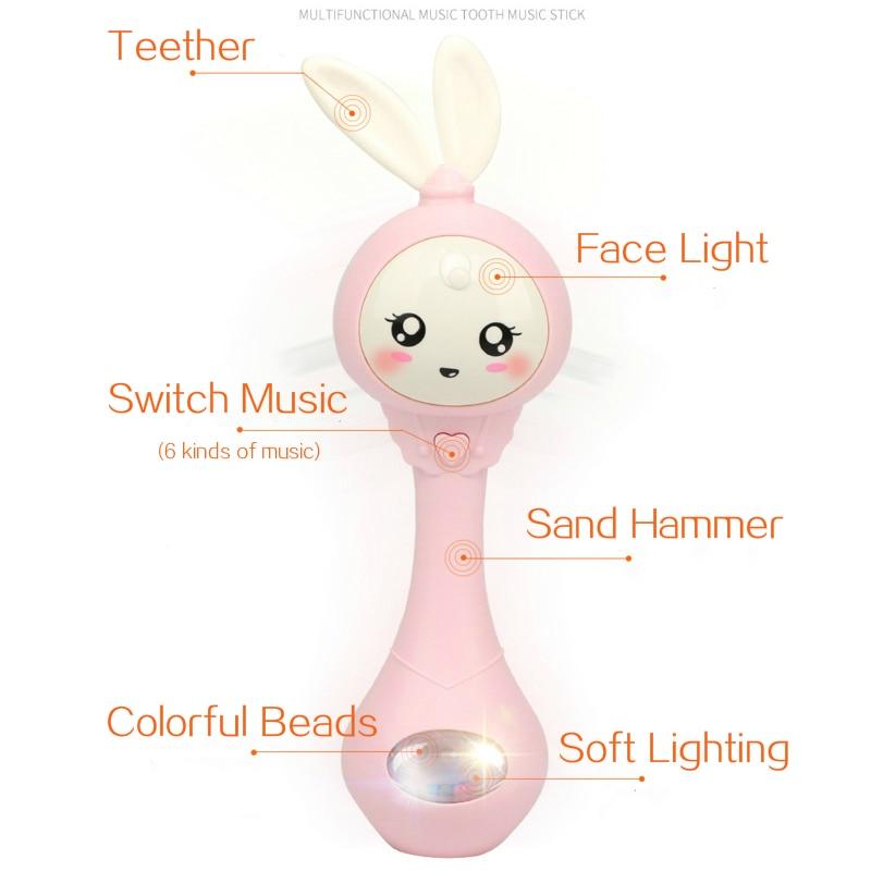 Baby Music Flashing Rattle Toys Rabbit Teether Hand Bells Mobile Infant Weep Tear Rattles Newborn Early Educational Toys 0-12M