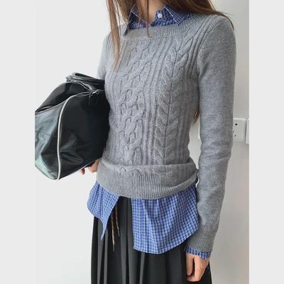 Dorothy Women's Long-Sleeve Cable Knit Sweater - Korean Lazy Style, Gentle Temperament, Versatile Inner Wear.