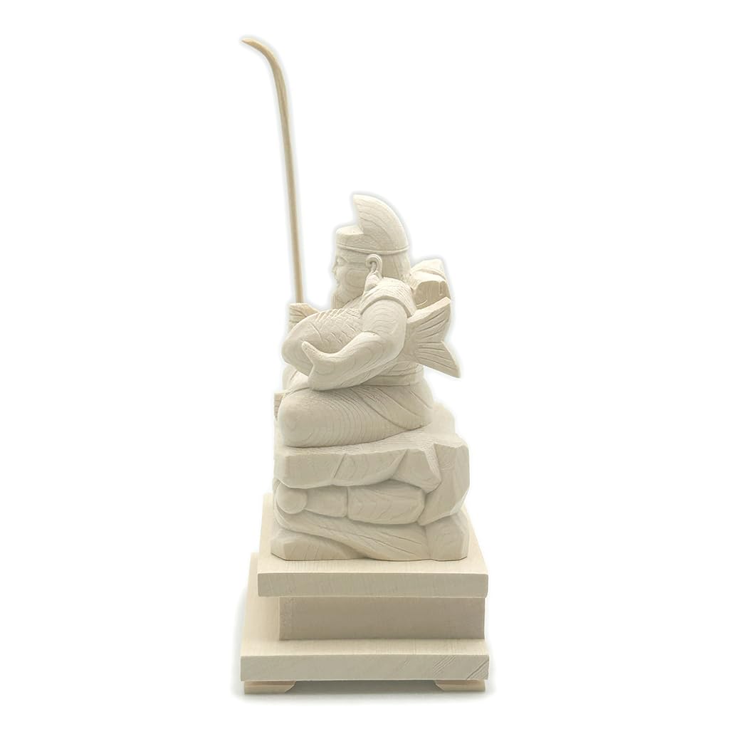 HU Trading Ebisu Ten (total Height 14cm, Width 8.5cm, Depth 7cm) Wood Carving Figurine Made of Hinoki Wood Ebisu Seven Lucky Gods B13730