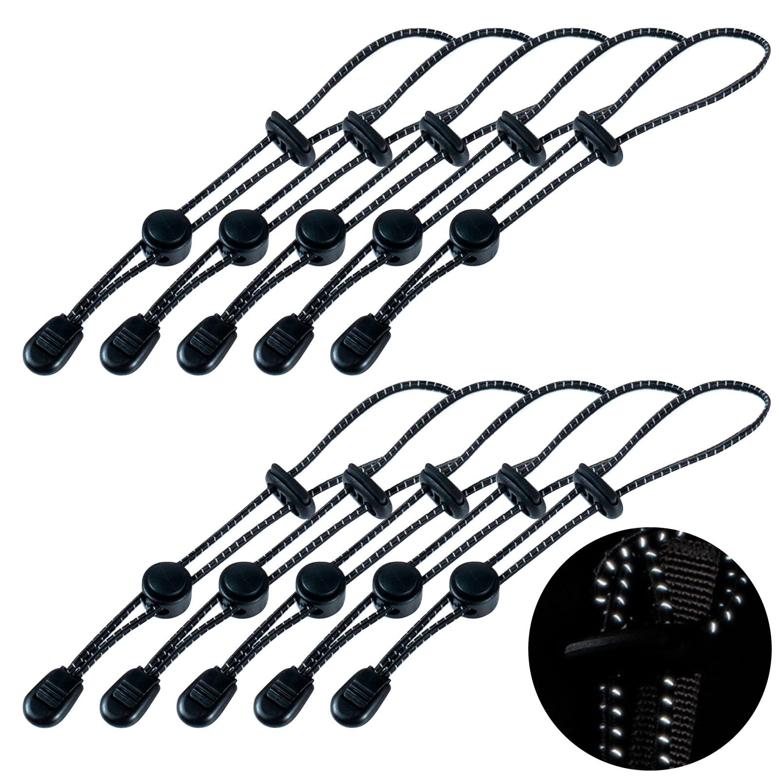 

RONGUI Trekking Pole Holder, Backpack, Walking Pole Fixing Strap, Cane Strap, Set of 4 or 10 (10 Reflective Black)