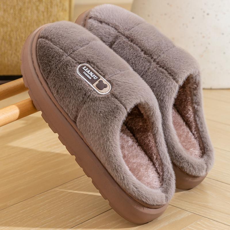 Large Size Cotton Slippers Men Wear Outside In Winter, New Indoor Home Thick Bottom Warm Non-slip Plush Slippers Men