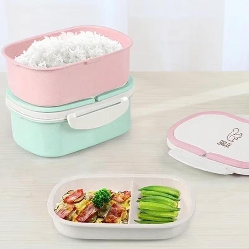 Double-layer Portable Student Office Lunch Box Food Preservation Container Storage Box Lunch Boxs Supplies Household Solid Color