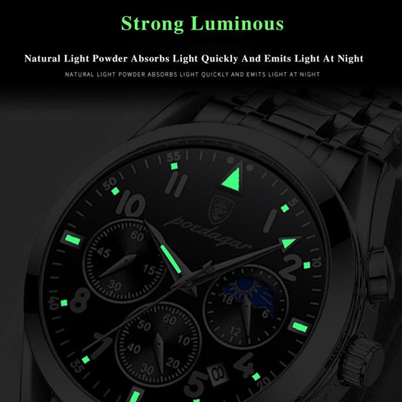 POEDAGAR Men Watches Stainless Steel Top Luxury Fashion Business Wristwatch Waterproof Luminous Quartz Watches