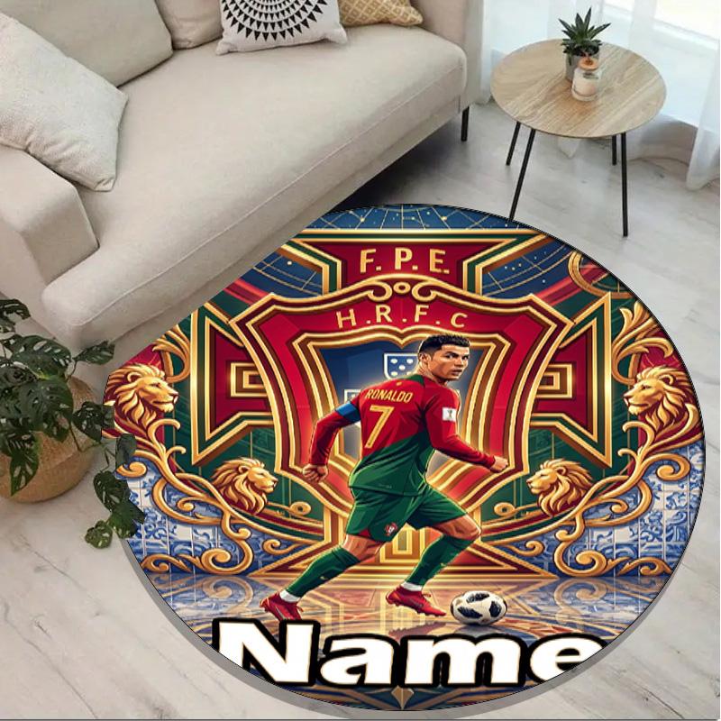 Custom Name Personalized Cristiano Ronaldo Print Round Rug, Versatile Home Decor Carpet, for Playroom, Apartment, Balcony, Entryway, Hallway Gift