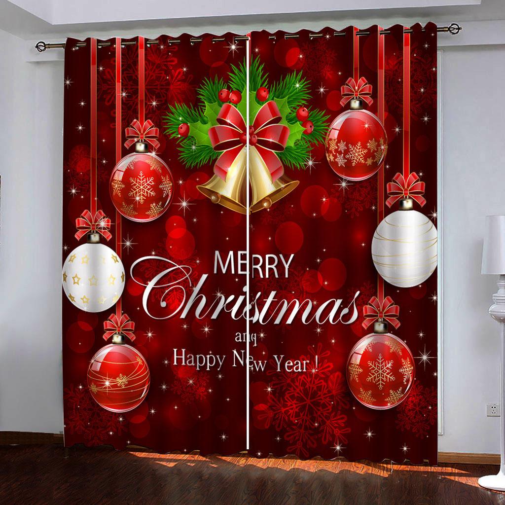 Christmas Golden Bell Polyester Curtains Luxury Living Room Drape for Kitchen Home Decor