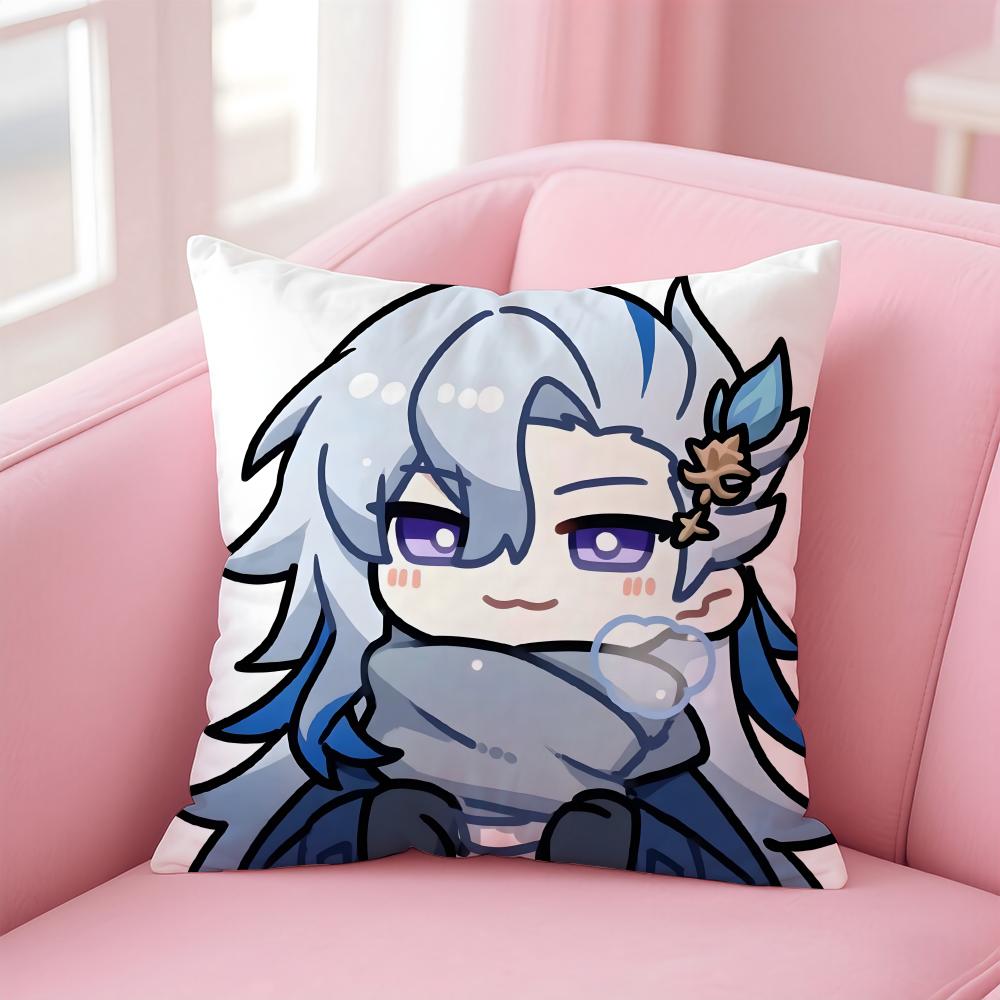 Popular Genshin Impact NNeuvillette Cushion Cover Pillowcase Short Plush Invisible zipper Room Sofa Cushion Cover