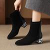 Krazing Pot Cow Suede Nubuck Winter Round Toe Chelsea Boots Med Heels Zipper Crystal Heels Women Ankle Boots