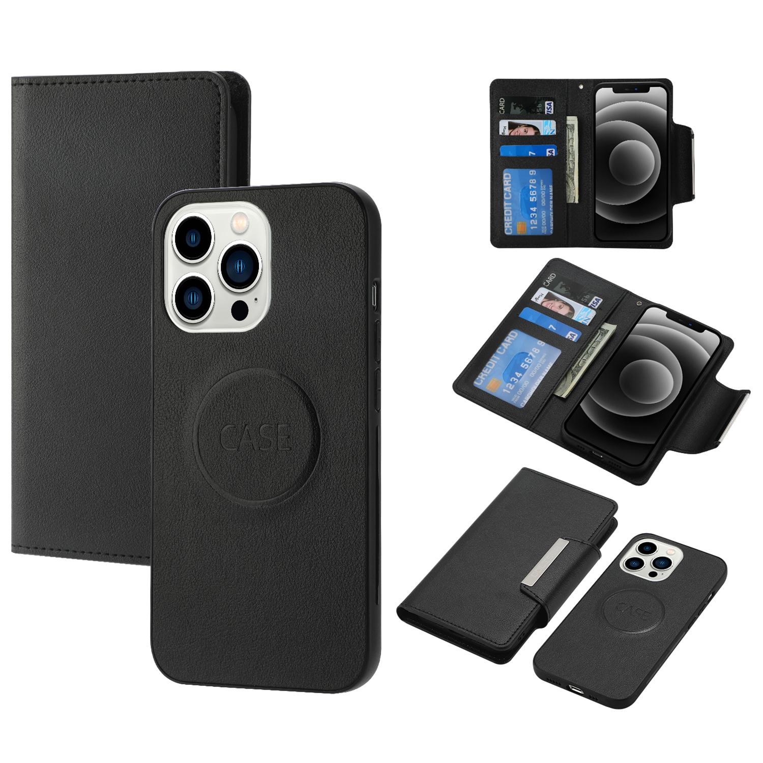 

Чехол-кошелек из искусственной кожи для iPhone 16 Pro Max, съемная крышка для телефона Black