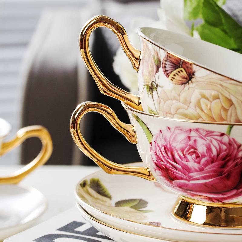Rose Series European Bone China Coffee and Tea Cup Set