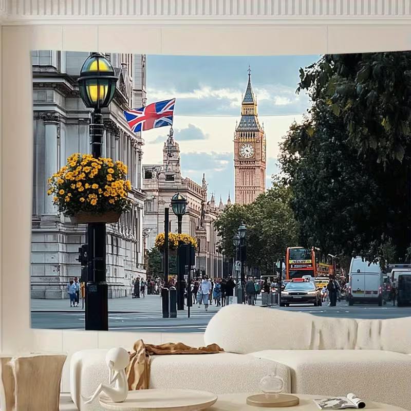 2D London Street Tapestry, UK Themed & Bedroom Aesthetic Decoration