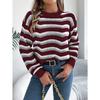 Fashionable Women's Casual Openwork Colour-Block Striped Lantern-Sleeve Pullover