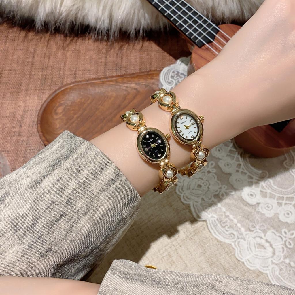 Original Pearl Strap Women's Watch Oval Quartz Wristwatch For Daily Wear Holiday Watches For Woman Fashion Bracelet Wristwatch