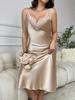 Women's Sexy Lace V-Neck Ice Silk Nightgown: Comfortable, Casual, Plus Size, Loose, Long Sling Dress Suitable for Outdoor Wear.