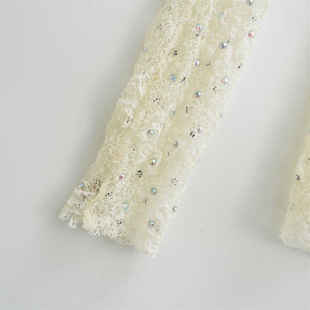 2025 Spring Women's Rhinestone Lace Long-Sleeve Slim-Fit T-Shirt