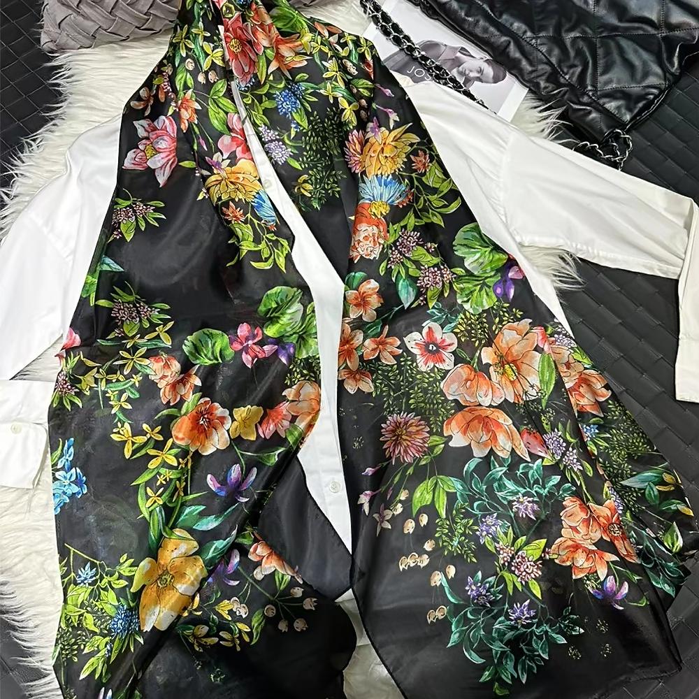 Yellow 100% Silk Long Scarf Hijab Female Summer Jungle Design Beach Shawls Fall Winter Mulberry Silk Scarfs Blue,Sky Blue