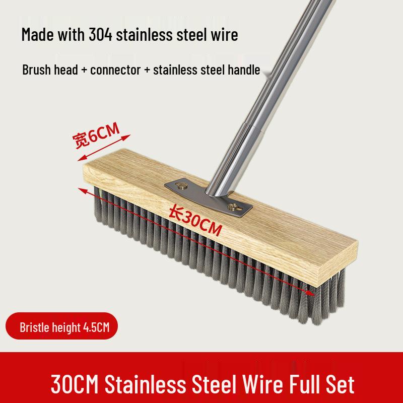 Stainless Steel Long Handle Outdoor Floor Scrub Brush with Stiff Bristles