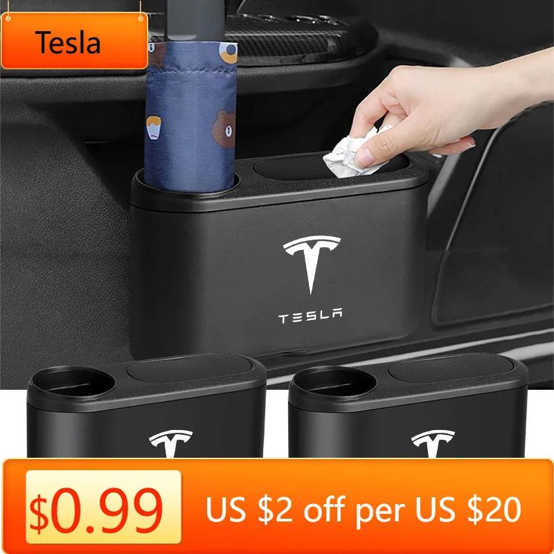 Autoaufkleber Tesla Auto Mülleimer Hängender Mülleimer mit Getränkehalter Organizer Box Auto Zubehör für Tesla Model 3 Y S X X Roadster Cyb