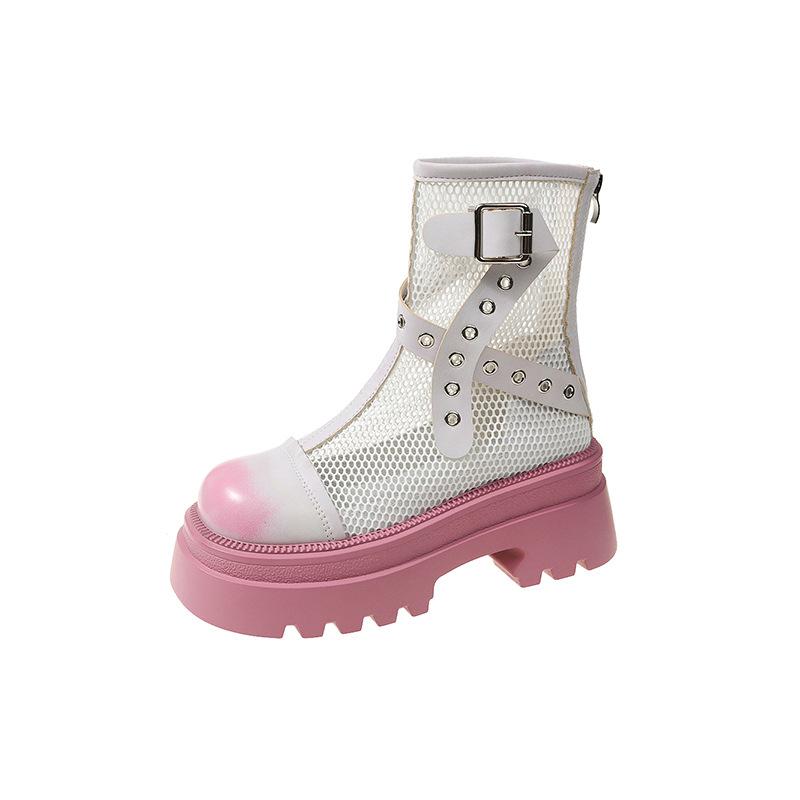 Hollow Martin boots women's summer thin breathable mesh boots 2024 new sweet cool boots thick-soled heightening short boots