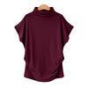 Large Size Women's Half High Collar Bat Sleeve Top Solid Color Polyester Cotton Loose Short Sleeve T-shirt Female