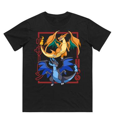 Pokémon Charizard Evolution Printed Pure Cotton Tshirt Men and Women SpringSummer New Collection Fashion Short Sleeved Shirt