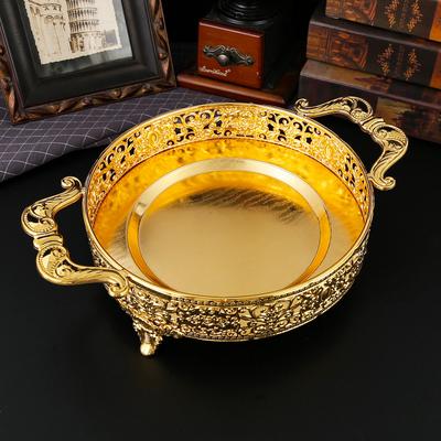 European Light Luxury Double Handle Fruit Plate Dining Room Living Coffee Table Metal Handicrafts Fruit Plate Dried Fruit Snack Storage Plate Ornament