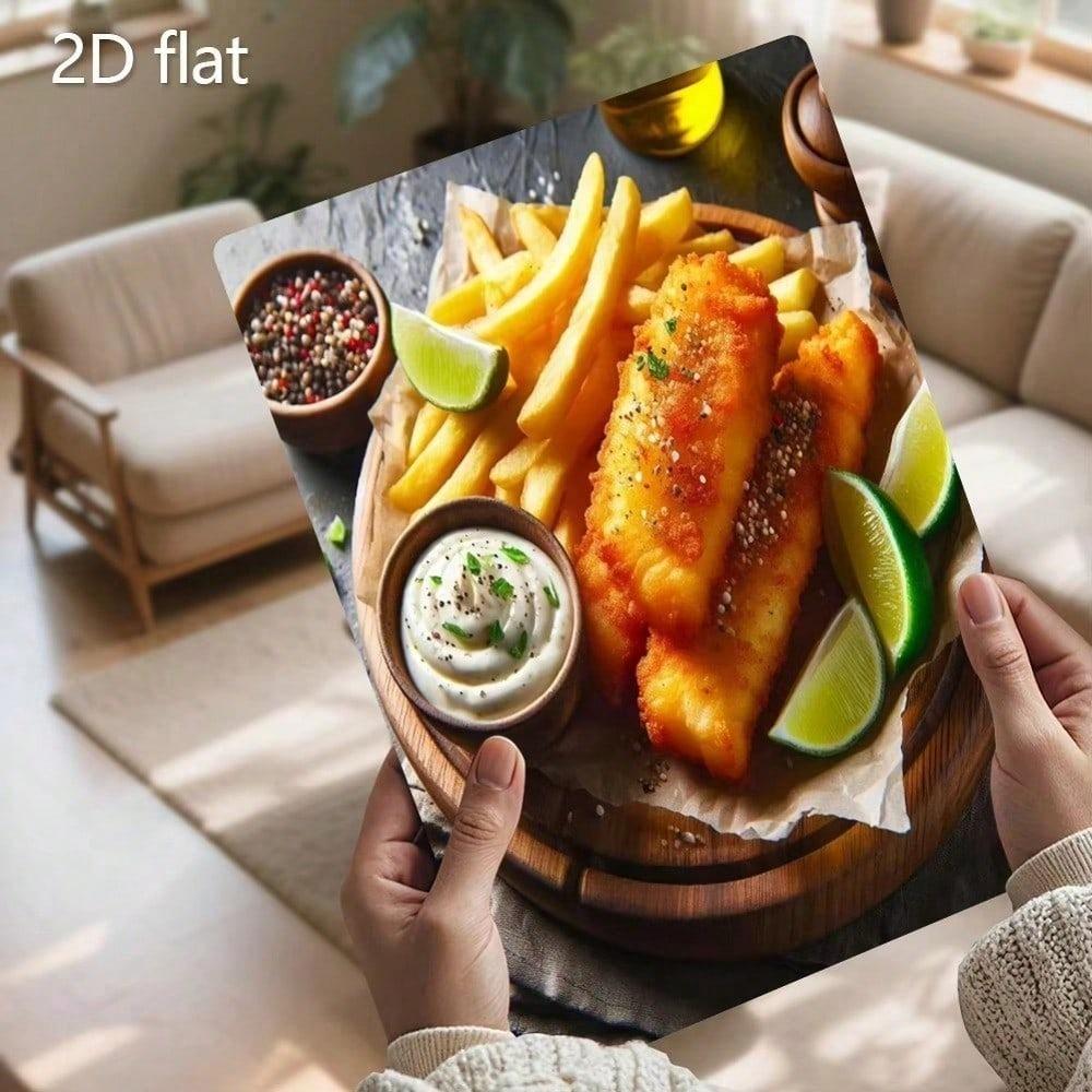 Vintage Fisch und Chips Metallwandposter 20x30cm Feuchtigkeitsbeständig Küchen Dekoration