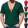 New Summer Waffle V Neck Short Sleeved T-shirt Comfortable Top Athleisure Fashion Slim Breathable Men's Short Sleeved Top