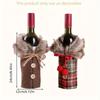 Festive Themed Wine Bottle Dress Cover Red Plaid Polyester Sweater Design with Faux Fur Collar for Holiday Party Home Decor Gift