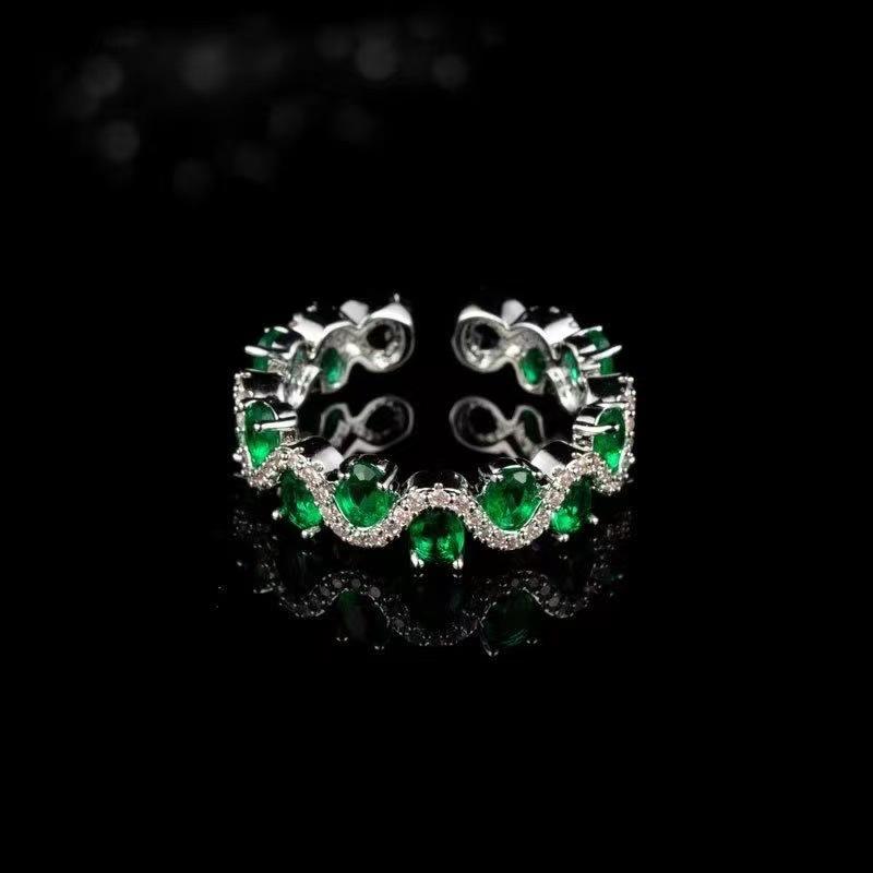Meier Sweet & cool colorful diamond wave open ring - women s instagram-style exquisite finger ring Adjustable opening