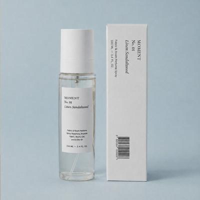 Moment Multi Perfume Spray (Room Spray + Fabric Perfume + Deodorizer) 1 Pcs 100ml Linen Sandalwood (Soft Woody Scent)