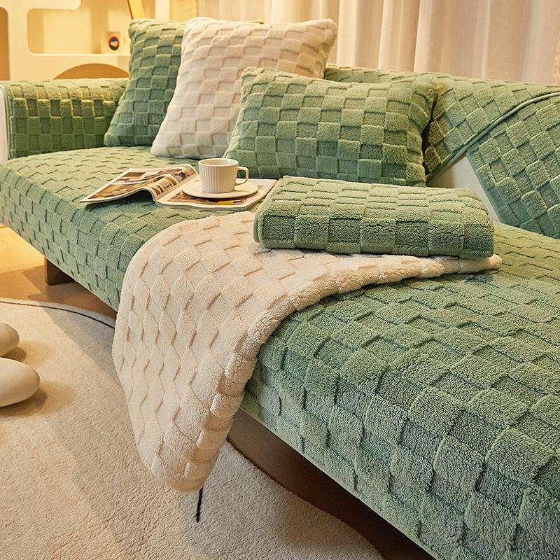 

New Solid Color Plaid Sofa Cushion, Thickened Non-Slip Seat Cushion In Winter, Backrest Sofa Cover Cover Cloth 70*70cm