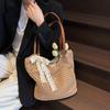 Women Straw Woven Shoulder Bag Solid Color Shoulder Summer Woven Pouch for Women Handmade Traveling Handbags Underarm Bags AVE
