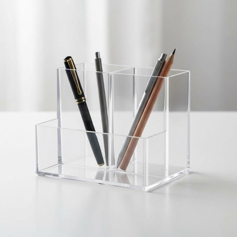 Clear Acrylic Vanity Organiser 3 Compartment Pencil Cup Cosmetic Storage Box For Bathroom Bedroom Countertop Cabinet