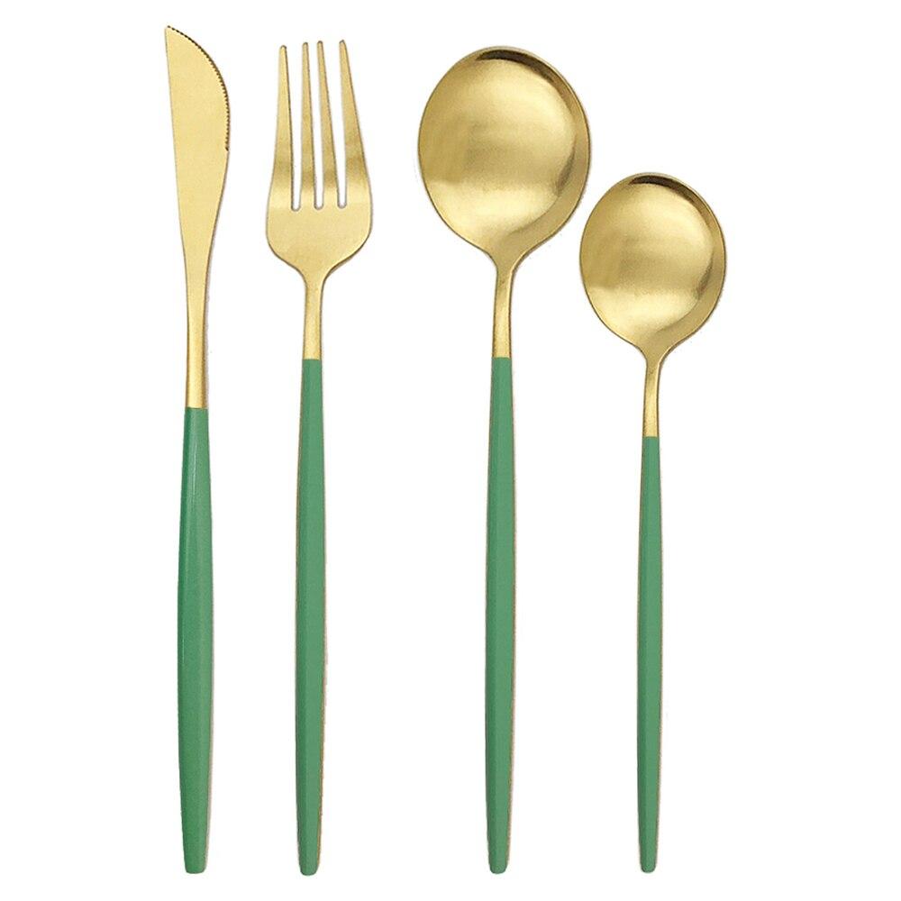 Золотий матовий посуд Столовий посуд Набір столових приборів Столовий набір з нержавіючої сталі Ніж Виделка Ложка Набір столового посуду Кухонні аксесуари