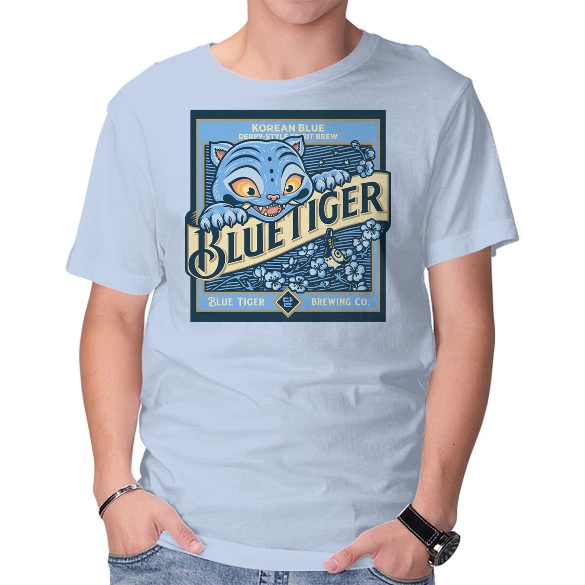 Unisex Crew Neck T-Shirt Blue Tiger Derpy Brew Graphic Short Sleeve Casual Tee XXL