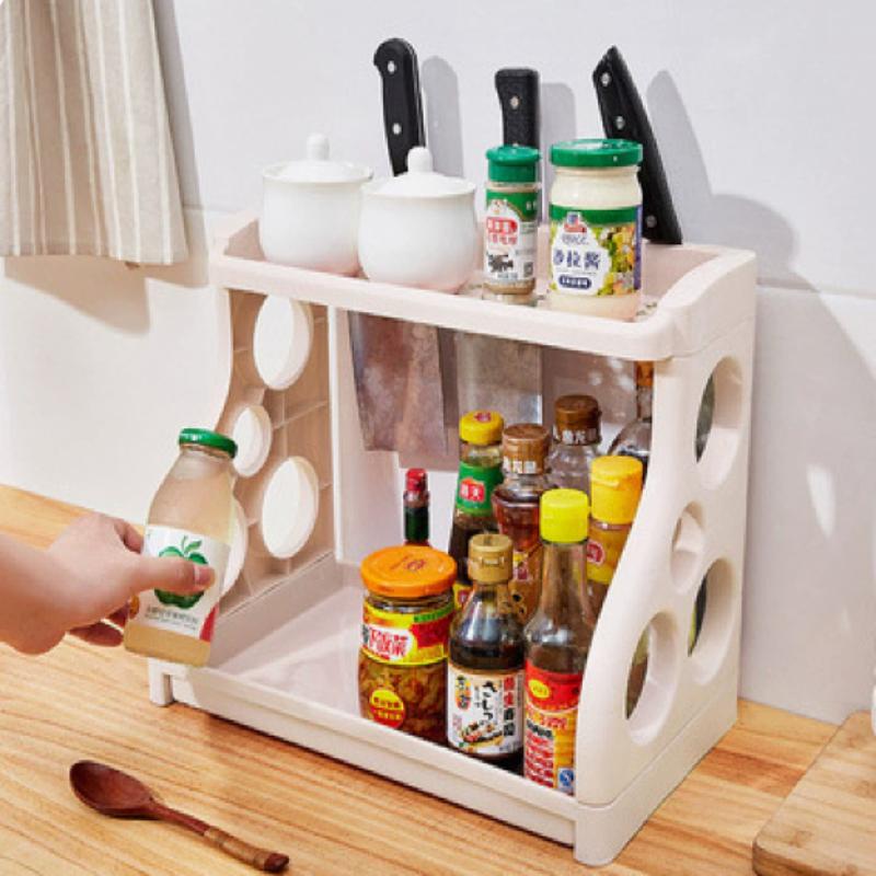 Double Layer Kitchen Rack Organizer Shelf Seasoning 2 Layer Floor Knives Holder Condiments Organizer 1