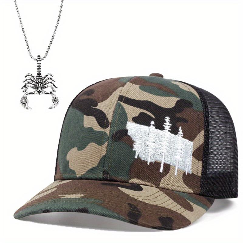 

2pcs Men Women Embroidery Camouflage Baseball Cap Duck Tongue Cap Scorpion Pendant Necklace Set Couples Fashion Leisure Hundred Matching Sun Hat камуфляжний