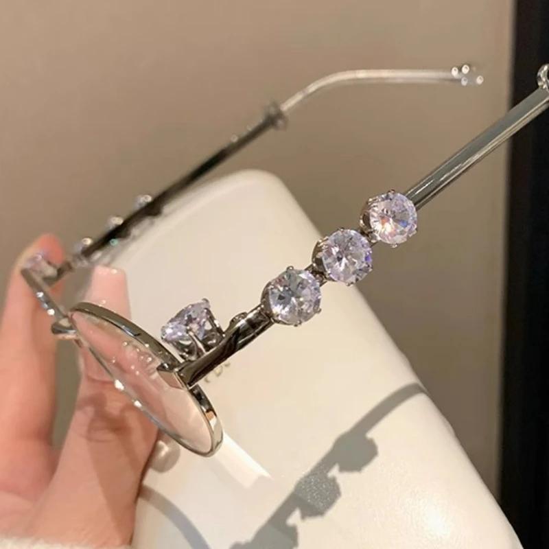 Oval Shades Rhinestone New Sunglasses Bling Eyeglasses Frames Clear Lens Small Round Women Men Metal Retro Diamond Frame Eyewear