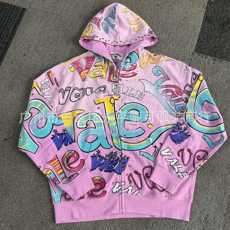 Premium Streetwear Hoodie With Rhinestone Embellishment Oversized Zip-Up Sweatshirt Men Cotton Blend Loose Fit