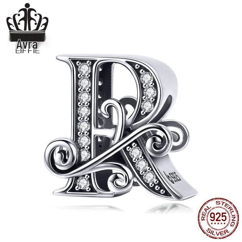 Avle 925 Sterling Silver English Letter Beaded Bracelet Beads