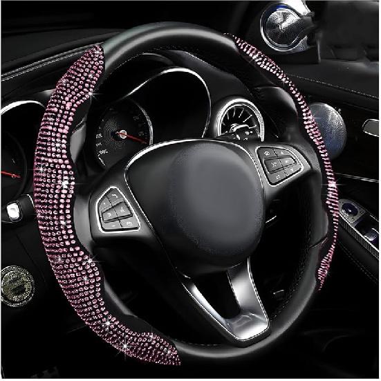 2 PCS Steering Wheel Cover, Segmented Car Wheel Covers With Crystal Rhinestones, Non-Slip Protector Bling Sparkly Decoration For Most Steering